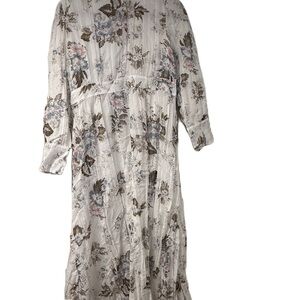 Begonia Cream Sundress with 3/4 Cuffed Sleeves and Floral Print XL